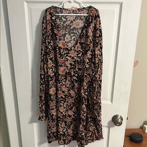 Knox Rose Black Pink Sundress Knee Length Long Sleeve Bishop Sleeve